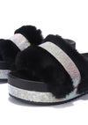 Posh Life Faux Fur Rhinestone Platform Sandals