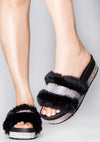 Posh Life Faux Fur Rhinestone Platform Sandals