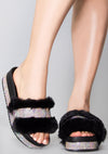 Posh Life Faux Fur Rhinestone Platform Sandals