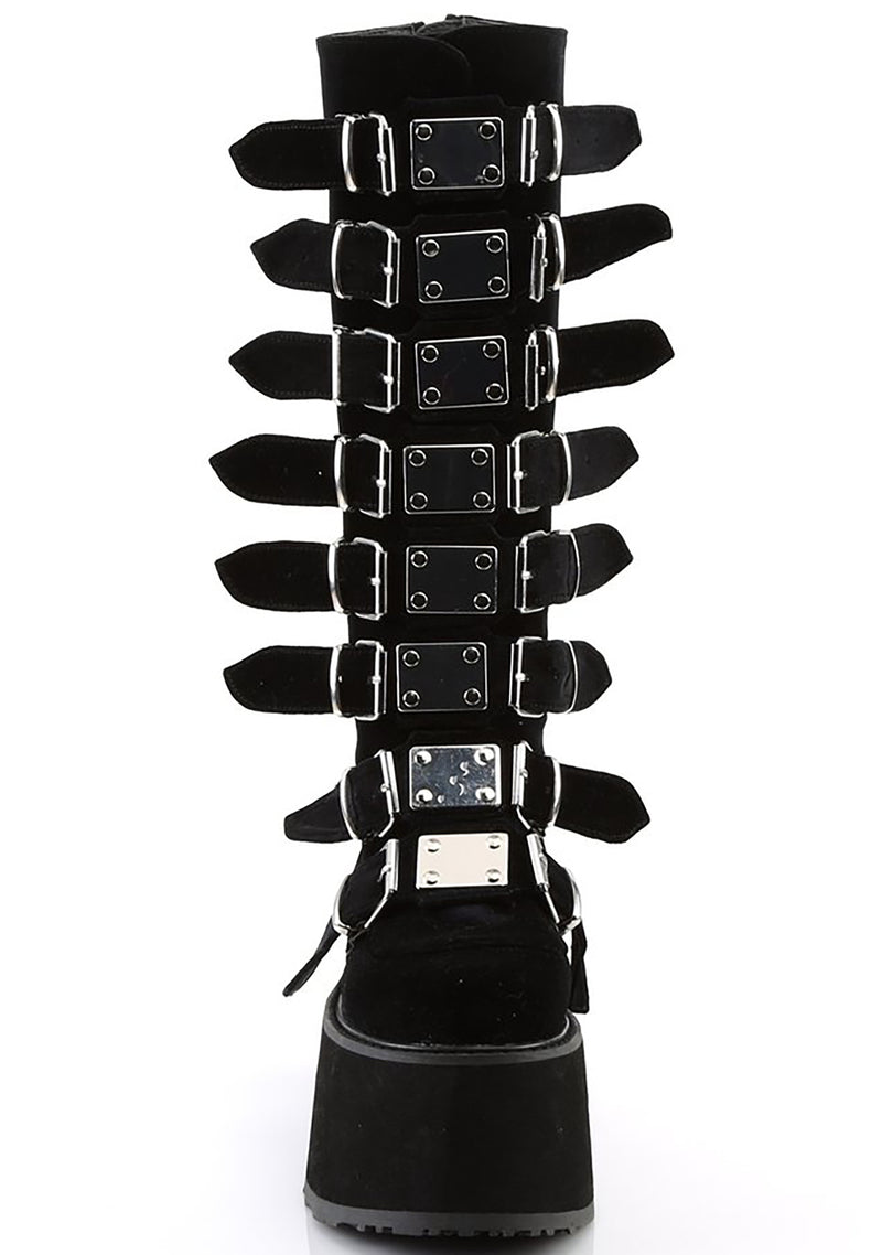 DAMNED 318 Immortality Velvet Black Platform Boots