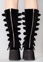 DAMNED 318 Immortality Velvet Black Platform Boots