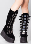 DAMNED 318 Immortality Velvet Black Platform Boots