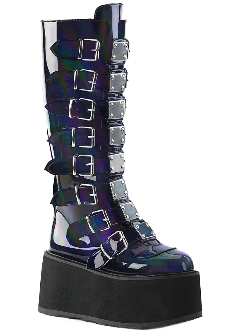 DAMNED 318 Delusional Dream Hologram Black Platform Boots