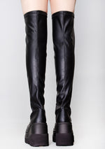 SHAKER 374 Dangerous Conviction Thigh-High Black Platform Boots