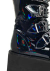 Demonia Damned Spike Platform Boots in Hologram Black