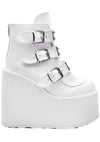 Demonia Swing Strapped Platform Boots in White