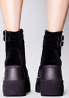 SHAKER 52 Midnight Seance Velvet Black Platform Boots