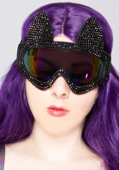 Space Cat Rhinestone Rave Goggle