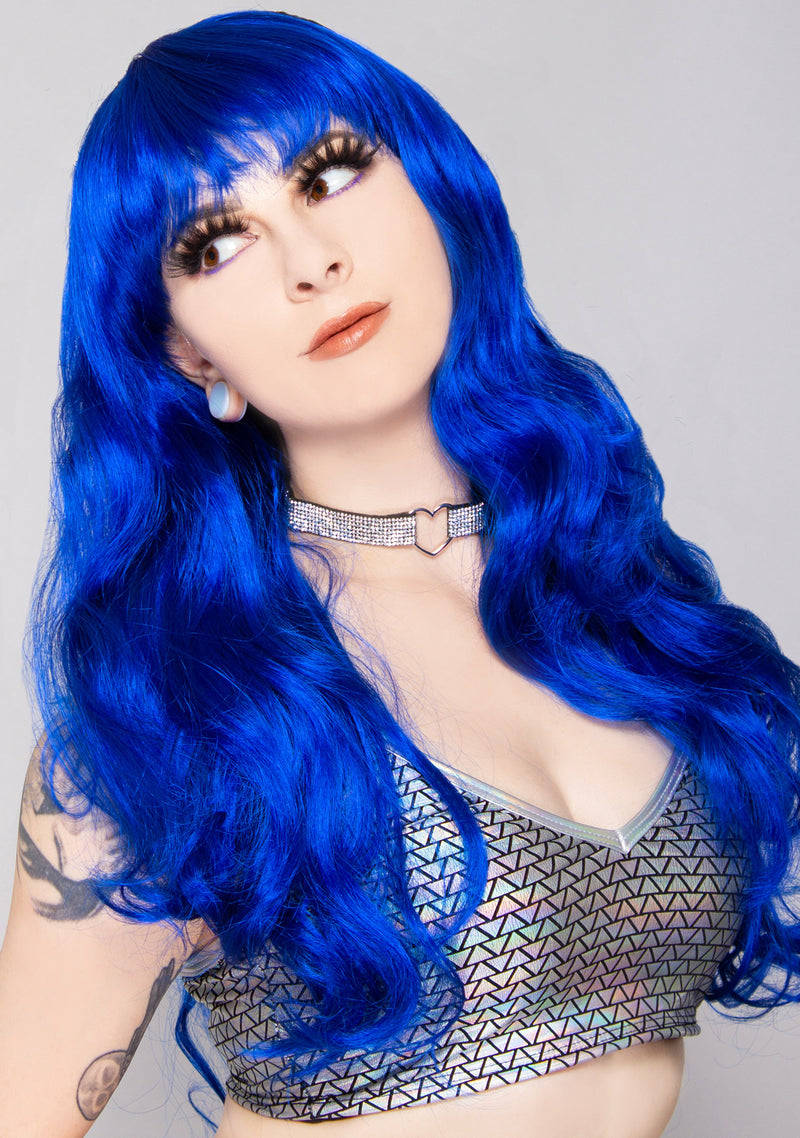 Blue Bombshell Long Wavy Bang Wig