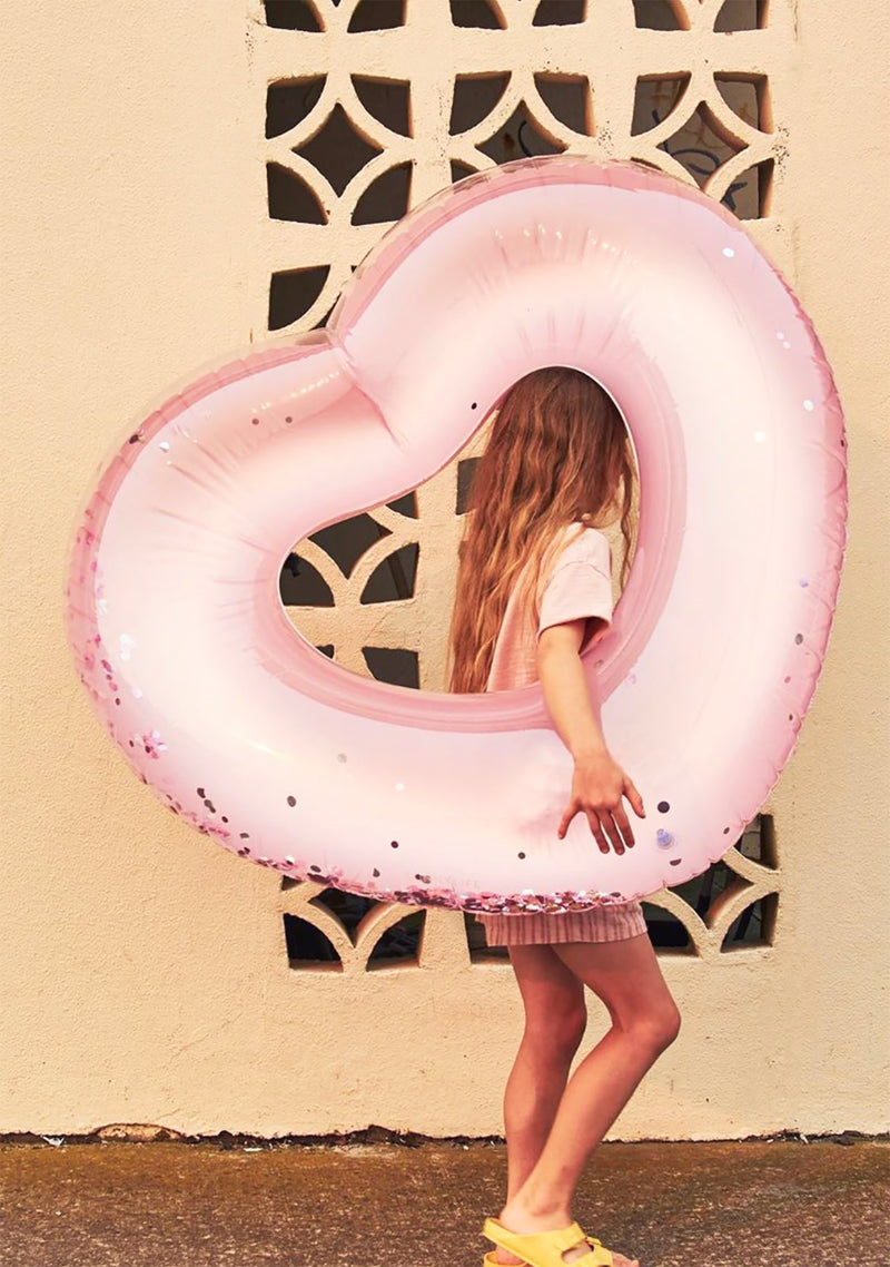 Pink Heart Glitter Pool Ring